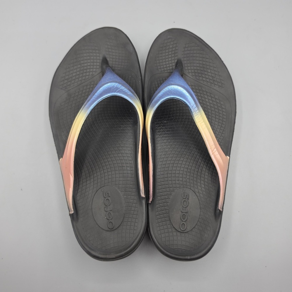 OOFOS OOlala Sandals Womens 7 Multicolor Iridescent Recovery Flip Flops Shoes - Picture 12 of 14